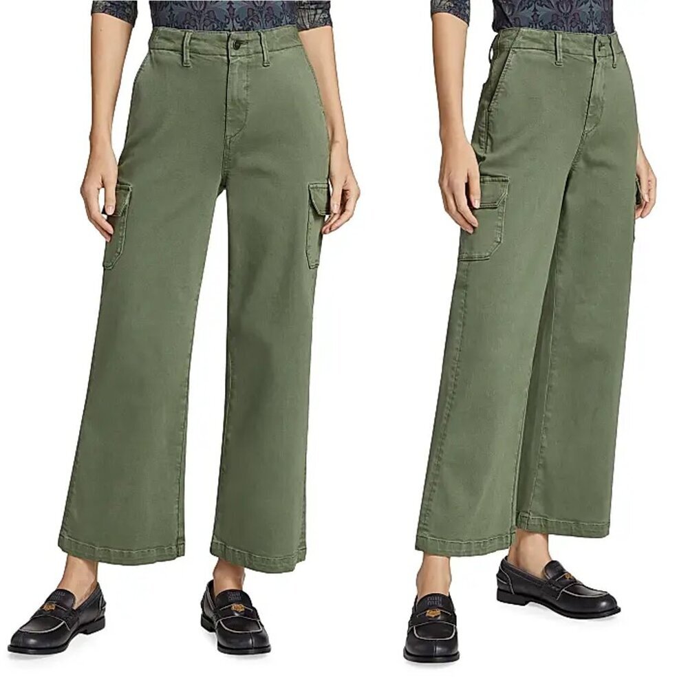 NWT New Paige Carly Wide-Leg Ankle Cargo Green Pants Size 30